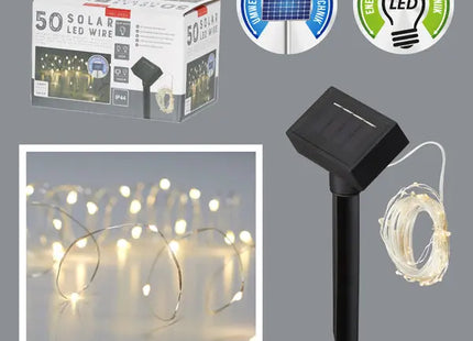 LED-Lichterkette Kupferdraht, solarbetrieben, 50 LEDs, 590 cm - Umweltfreundliche Außenbeleuchtung TK Gruppe® Grosshandel 