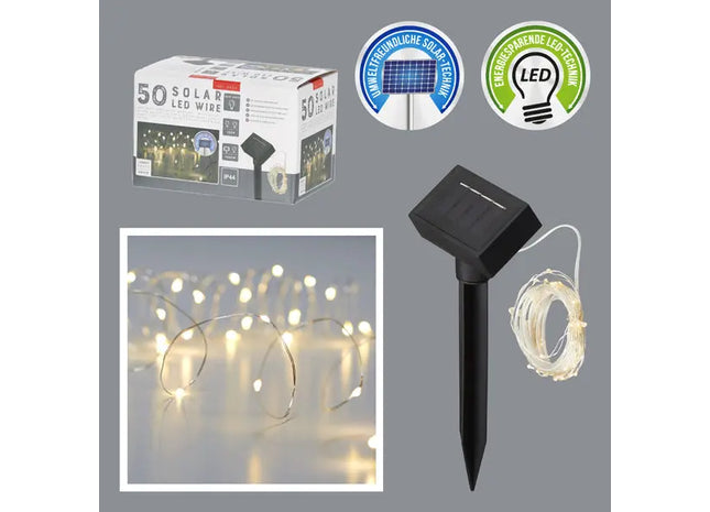 LED-Lichterkette Kupferdraht, solarbetrieben, 50 LEDs, 590 cm - Umweltfreundliche Außenbeleuchtung TK Gruppe® Grosshandel 