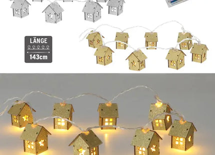LED Lichterkette mit funkelnden Glitzerhäusern, 143 cm Länge, 2er-Set – Zauberhafte Atmosphäre TK Gruppe® Grosshandel 