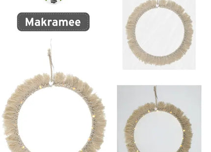 LED Ring Makramee zum Hängen, 20 LEDs, Durchmesser Ca. 25cm – Stilvolles Stimmungslicht TK Gruppe® Grosshandel 