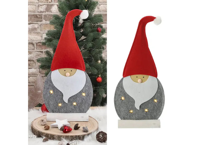 LED Santa Filz stehend grau, ca. 47 cm – Stilvoller Weihnachtsmann | Moderne Weihnachtsbeleuchtung TK Gruppe® Grosshandel 