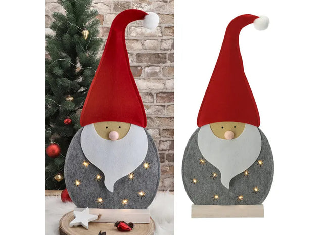 LED Santa Filz stehend grau, ca. 62 cm – Stilvoller Weihnachtsmann | Moderne Weihnachtsbeleuchtung TK Gruppe® Grosshandel 
