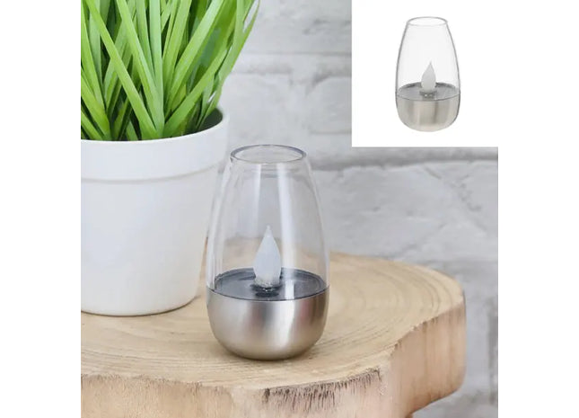 LED Solar Lampe, Tischbeleuchtung, rostfreier Stahl, Höhe ca. 8cm TK Gruppe® Grosshandel 