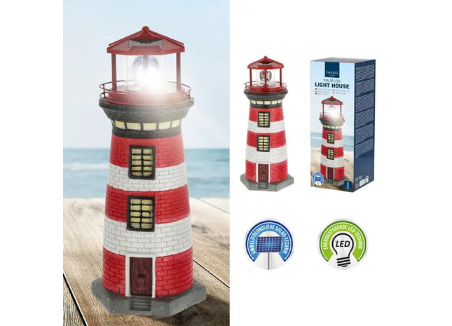 LED Solar-Leuchtturm, Maritime Dekoration, 38cm Hoch TK Gruppe® Grosshandel 