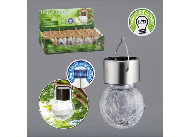 LED Solarlicht-Kugel aus Glas und Edelstahl, ca. 6x13 cm - Gartenbeleuchtung TK Gruppe® Grosshandel 