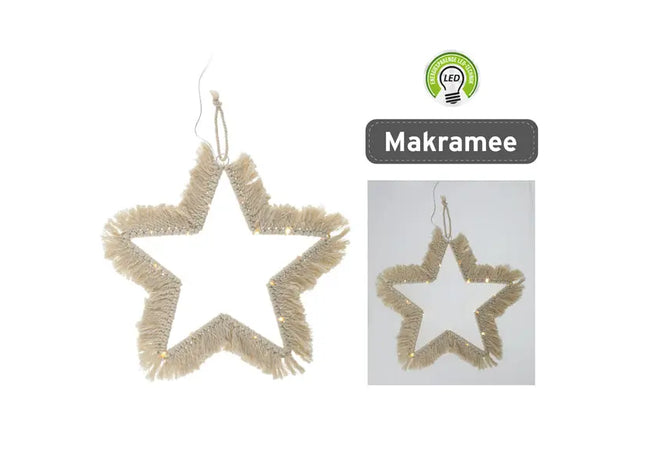 LED Stern Makramee zum Aufhängen, 20 LEDs, Durchmesser Ca. 30cm – Dekoratives Licht TK Gruppe® Grosshandel 