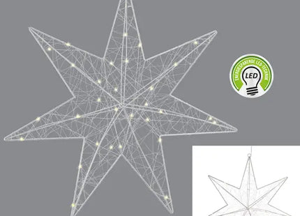 LED Stern aus Silberdraht, 30 LEDs, 50cm Durchmesser, Festliche Weihnachtsdeko TK Gruppe® Grosshandel 