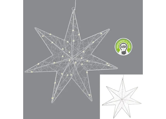 LED Stern aus Silberdraht, 30 LEDs, 50cm Durchmesser, Festliche Weihnachtsdeko TK Gruppe® Grosshandel 