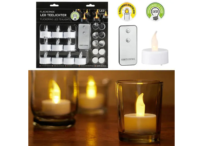 LED Teelicht 10er Set mit Fernbedienung, weiß - Praktisches flammenloses Kerzenset TK Gruppe® Grosshandel 