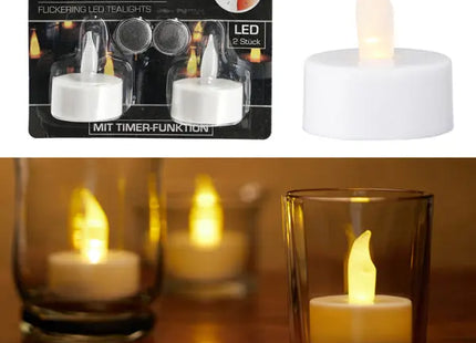 LED Teelicht m. Timer, 2er Set, auf Blister - Praktische flammenlose Kerzenbeleuchtung TK Gruppe® Grosshandel 