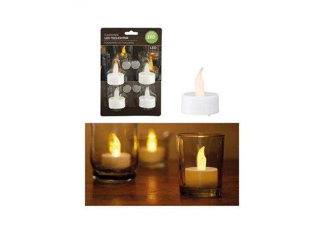 LED-Teelichter-Set, 4 Stück mit Batterien, 4x4cm - Sicher & Langlebige Beleuchtung TK Gruppe® Grosshandel 