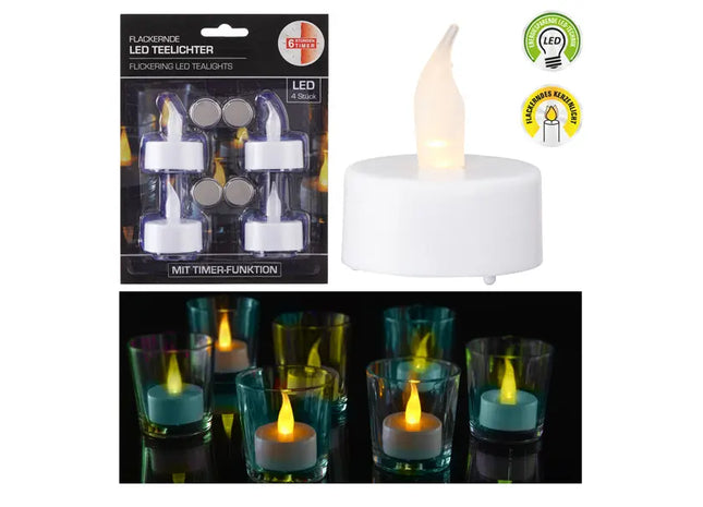 LED Teelichter mit Zeitsteuerung, 4er-Pack, in Blisterverpackung TK Gruppe® Grosshandel 