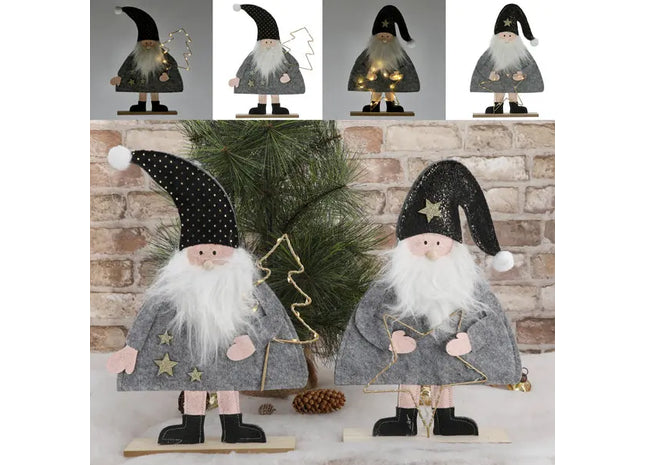 LED Weihnachtsmann aus Filz auf Holzsockel, 2er-Set, ca. 37cmH - Festliche Dekorationsfiguren TK Gruppe® Grosshandel 