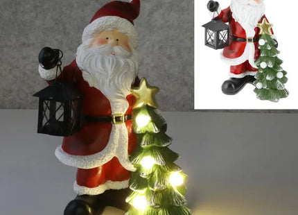 LED Weihnachtsmann mit Baum und Laterne, 31 cm - Beleuchtete Festdeko TK Gruppe® Grosshandel 