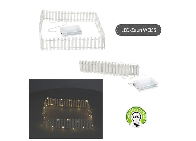 LED Wichtel-Zaun in Weiß, Dekorative Gartenumrandung, ca. 90x5cm TK Gruppe® Grosshandel 