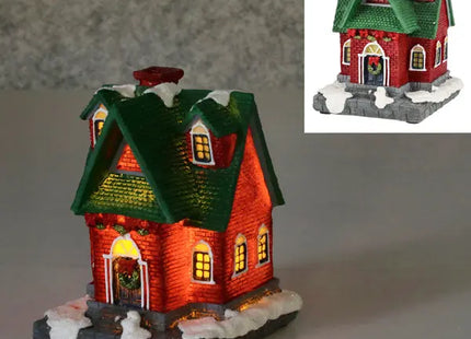 LED-Winterhäuschen mit grünem Dach, Festliche Deko, 9x12 cm TK Gruppe® Grosshandel 