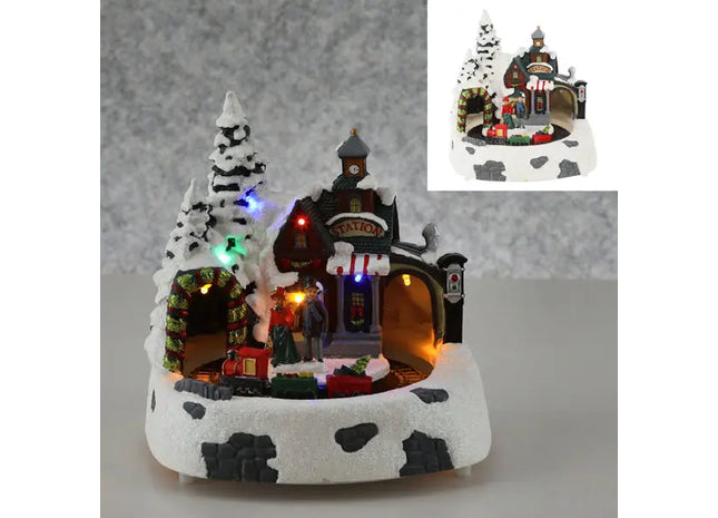 LED-Winterlandschaft mit Paar und Zug, Festliche Deko, 20x21cm TK Gruppe® Grosshandel 