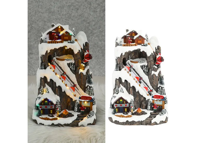 LED-Winterlandschaft mit Skipiste, Beleuchtetes Panorama-Dekor, 26x36cm TK Gruppe® Grosshandel 