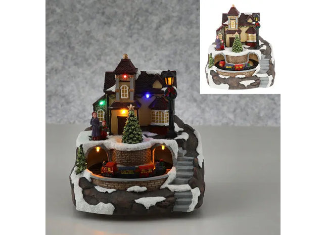 LED-Winterlandschaft mit Stufen und Zug, Einzigartige Feiertagsdeko, 18x20cm TK Gruppe® Grosshandel 