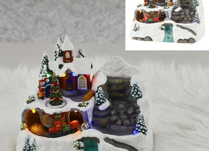 LED-beleuchtete Winterlandschaft mit Brunnen, Festliche Deko, 24x19cm TK Gruppe® Grosshandel 