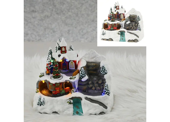 LED-beleuchtete Winterlandschaft mit Brunnen, Festliche Deko, 24x19cm TK Gruppe® Grosshandel 