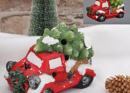 LED-beleuchteter Mini-LKW mit Tannenbaum, klein, 14 cm – Weihnachtsschmuck TK Gruppe® Grosshandel 