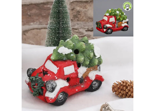 LED-beleuchteter Mini-LKW mit Tannenbaum, klein, 14 cm – Weihnachtsschmuck TK Gruppe® Grosshandel 