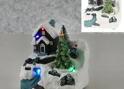 LED-beleuchteter Weihnachtsbaum in Winterlandschaft, Festliche Miniatur, 12x14cm TK Gruppe® Grosshandel 