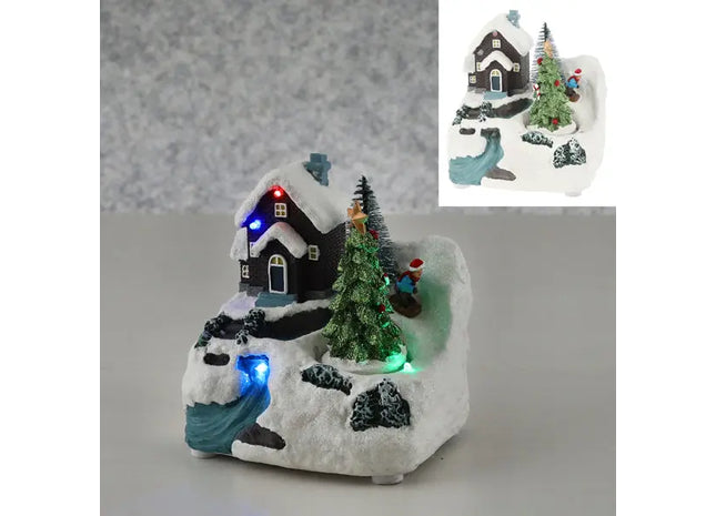 LED-beleuchteter Weihnachtsbaum in Winterlandschaft, Festliche Miniatur, 12x14cm TK Gruppe® Grosshandel 