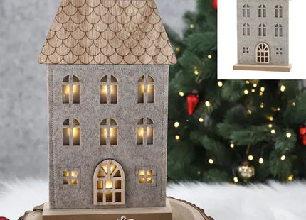 LED-beleuchtetes Filzhaus auf Holzbasis, 30x17cm, Stimmungsvolle Dekoration TK Gruppe® Grosshandel 