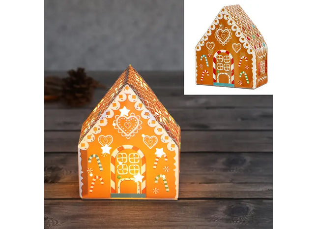 LED-beleuchtetes Papier-Lebkuchenhaus, Höhe 15 cm – Festliche Deko TK Gruppe® Grosshandel 