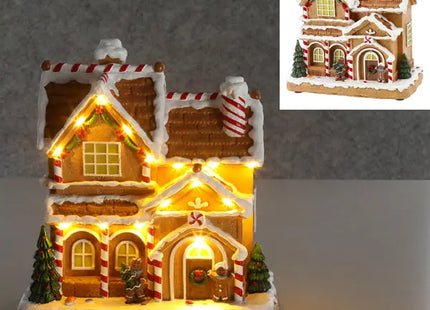 LED-beleuchtetes Winterhaus in Lebkuchenoptik, ca. 21x23 cm TK Gruppe® Grosshandel 