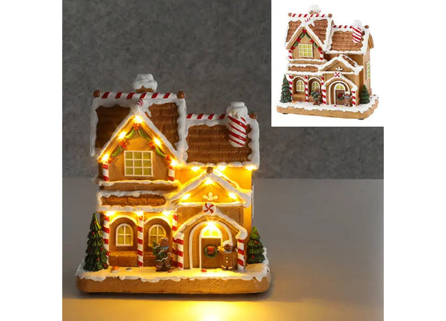 LED-beleuchtetes Winterhaus in Lebkuchenoptik, ca. 21x23 cm TK Gruppe® Grosshandel 