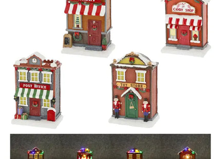 LED-beleuchtetes Winterhaus, Süßwarenladen, Festliche Deko, 12x18cm TK Gruppe® Grosshandel 