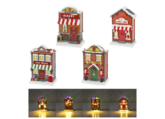 LED-beleuchtetes Winterhaus, Süßwarenladen, Festliche Deko, 12x18cm TK Gruppe® Grosshandel 
