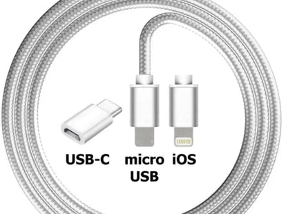 Ladekabel aus Stoff, 2in1 + USB-C Adapter, 100 cm TK Gruppe® Grosshandel 