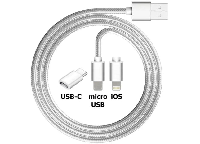 Ladekabel aus Stoff, 2in1 + USB-C Adapter, 100 cm TK Gruppe® Grosshandel 