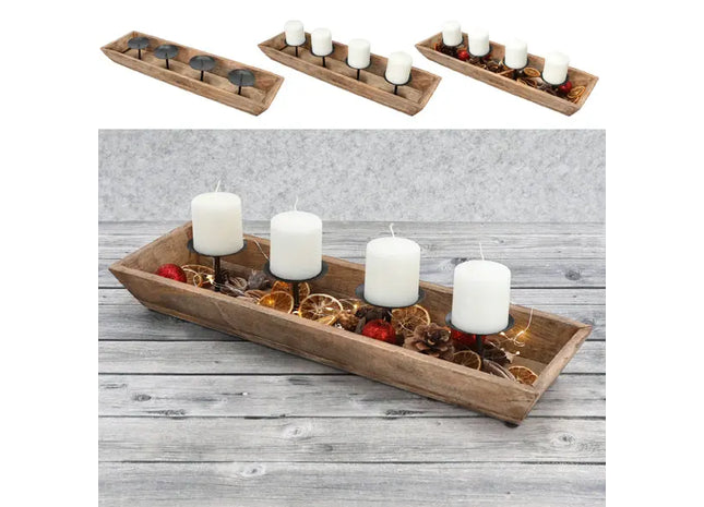 Langgestreckter Adventskerzenhalter aus Mangoholz, 54 cm Länge TK Gruppe® Grosshandel 