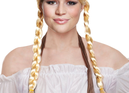 Langhaarige blonde Perücke mit Zöpfen 200G – Hochwertiges Karnevalskostüm-Zubehör TK Gruppe® Grosshandel 