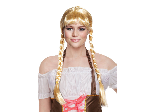 Langhaarige blonde Perücke mit Zöpfen 200G – Hochwertiges Karnevalskostüm-Zubehör TK Gruppe® Grosshandel 