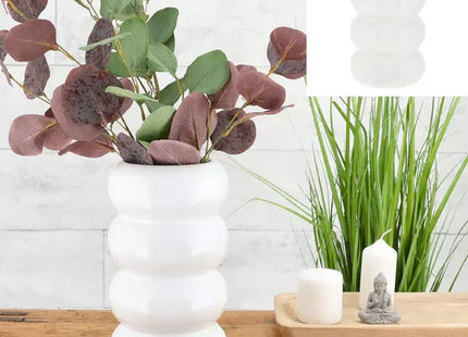 Large White Ceramic Vase with Ring Patterns, 25cm High, Contemporary Decor Piece TK Gruppe® Grosshandel 