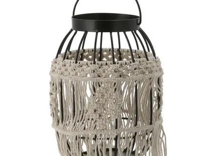 Laterne Makramee, ca. 23 cm hoch – Boho-Kerzenhalter | Rustikale Hängelaterne mit Fransen TK Gruppe® Grosshandel 