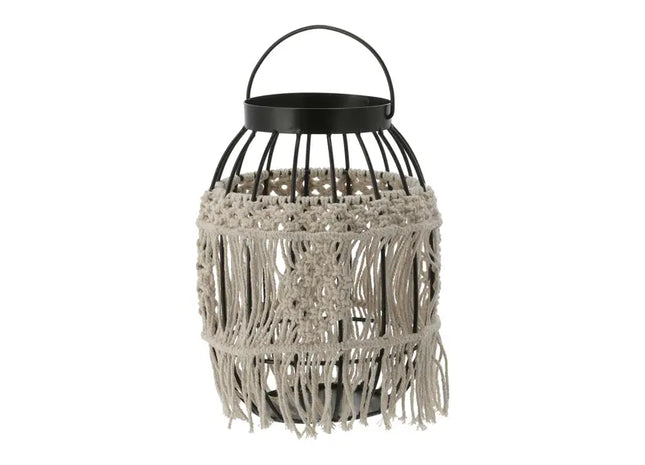Laterne Makramee, ca. 23 cm hoch – Boho-Kerzenhalter | Rustikale Hängelaterne mit Fransen TK Gruppe® Grosshandel 