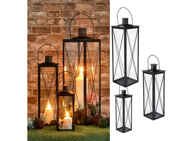Laternenset, Basic, schwarz, 3-teilig – Stilvolle Kerzenhalter | Moderne Dekolaternen TK Gruppe® Grosshandel 