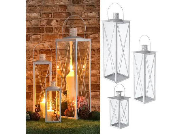 Laternenset, Basic, weiß, 3-teilig – Moderne Laternen | Stilvolle, vielseitige Kerzenhalter TK Gruppe® Grosshandel 