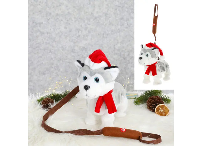 Laufender Husky-Hund Santa mit Sound 26cm - Interaktive Weihnachtsdekoration TK Gruppe® Grosshandel 