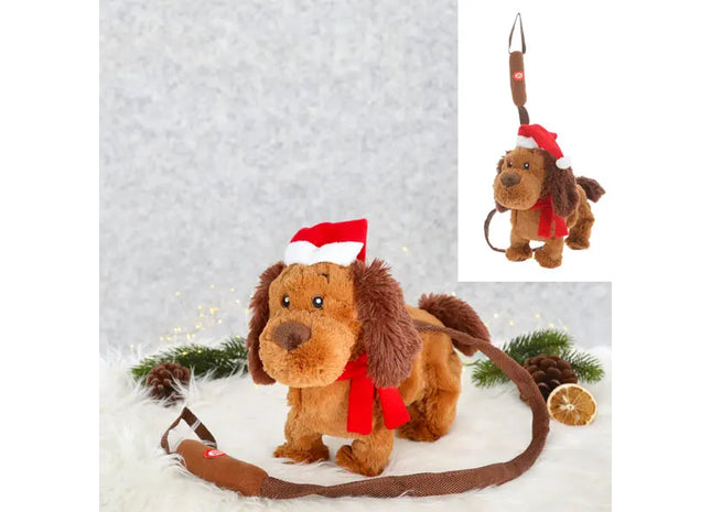 Laufender Weihnachtsmann-Hund mit Sound 25cm - Interaktive Weihnachtsdekoration TK Gruppe® Grosshandel 