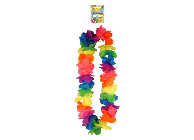 Lei Hula Deluxe 100cm – Neon Multi, Blumenblätter 9cm, Hochwertiges Partyzubehör TK Gruppe® Grosshandel 