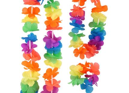 Lei Hula Set, 4 Stück, 6cm Blütenblätter, Neonfarben - Mehrfarbige Hawaiikette TK Gruppe® Grosshandel 