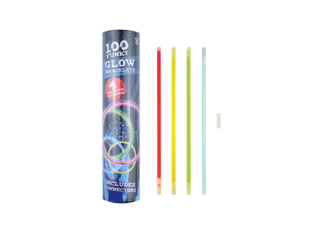 Leuchtarmband Party-Pack, 100 Stück in 4 verschiedenen Farben, bunte Leuchtstäbe für Events & Feiern TK Gruppe® Grosshandel 